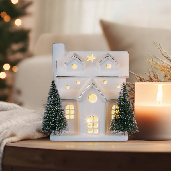 Lit Ceramic House With Trees – Old World Christmas