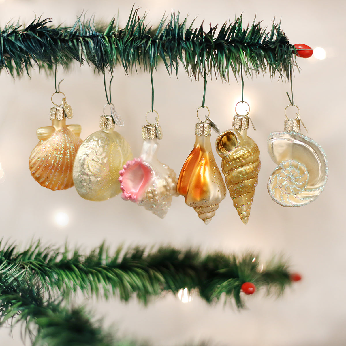 Tiny Christmas Ornaments, 8 pieces with Hooks, Miniature Glass