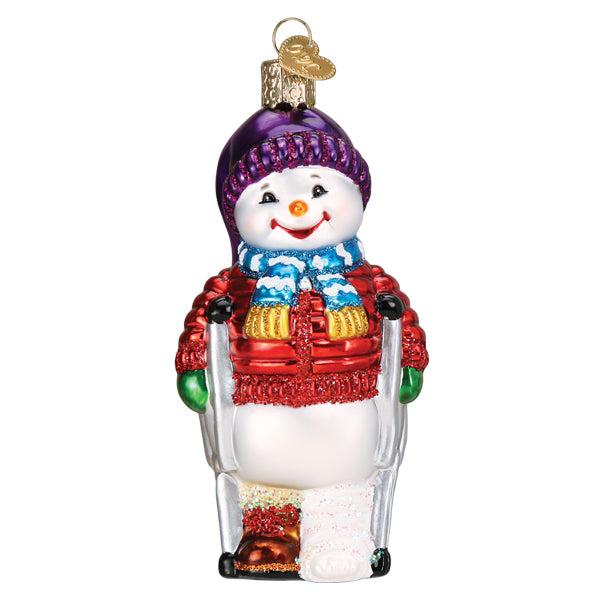 Snowman With Crutches Ornament