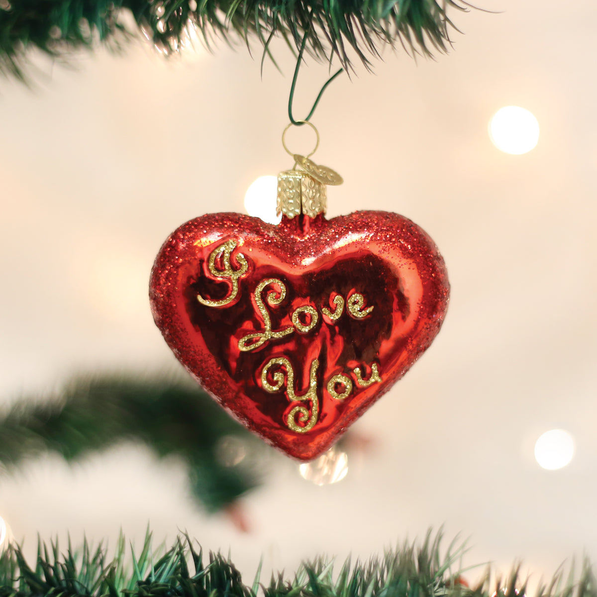 Old World Christmas I Love You Heart Glass Ornament