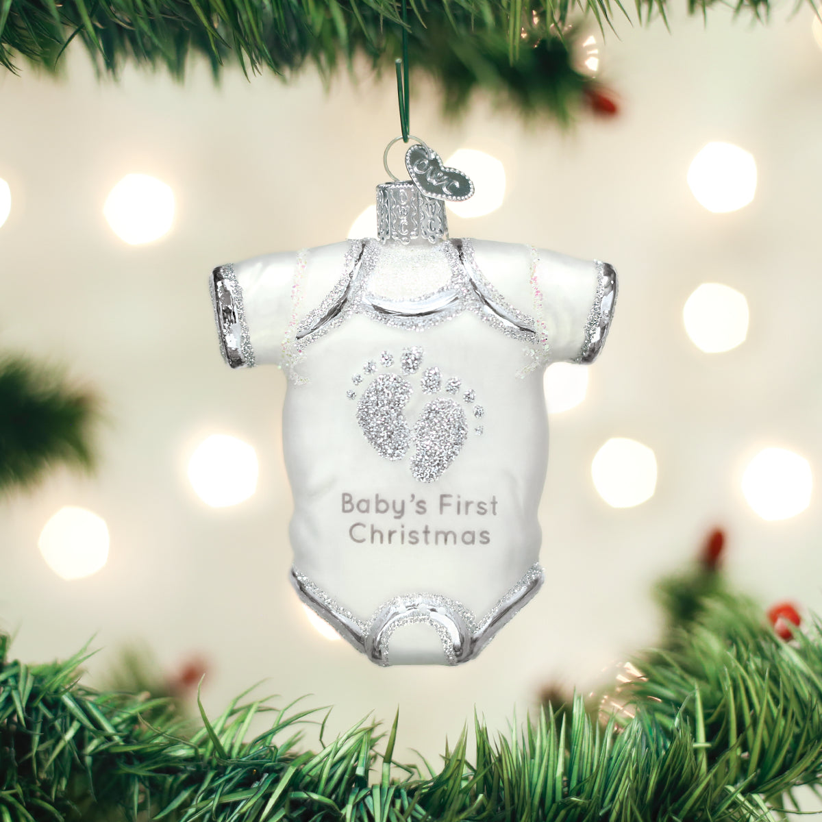 Silver baby's first christmas hot sale ornament