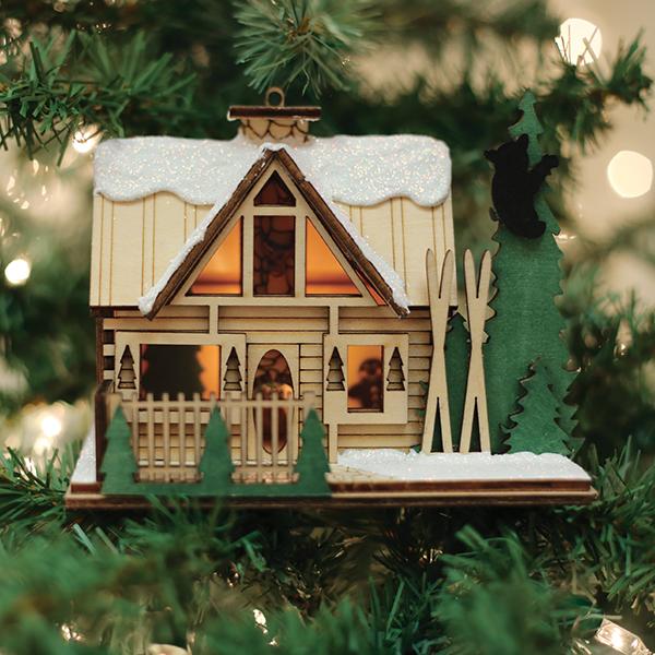 Christmas Village Rustic Cottage/Cabin with Boy & Dogs Figurine
