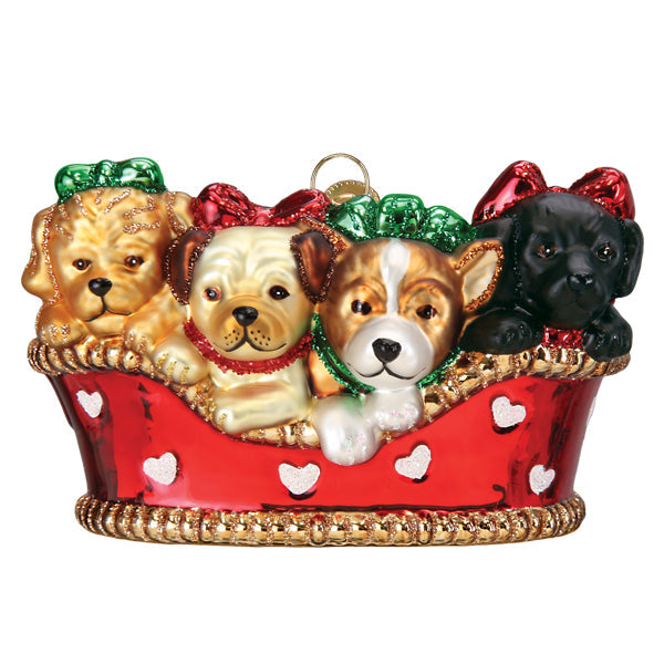 Puppies In A Basket Ornament – Old World Christmas