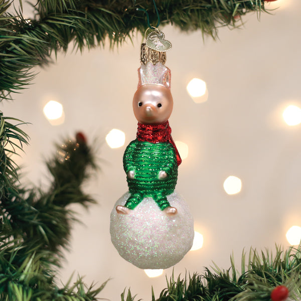 Piglet On Snowball Ornament