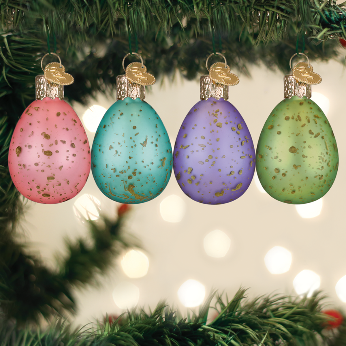 Mini Easter egg glass ornament set in pastel pink, teal, and green