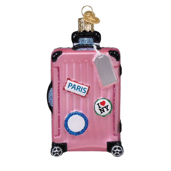 Pink Rolling Suitcase Ornament