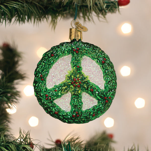 Holly Peace Symbol Ornament