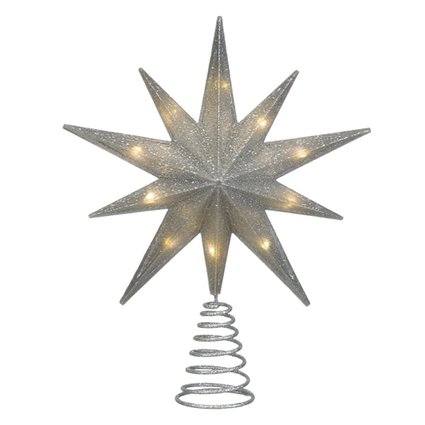 12" Lit Silver Glitter Star Tree Topper