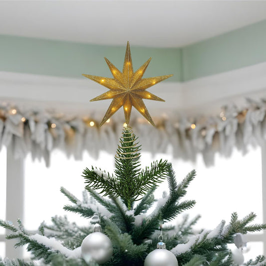 30% off 12" Lit Gold Glitter Star Tree Topper