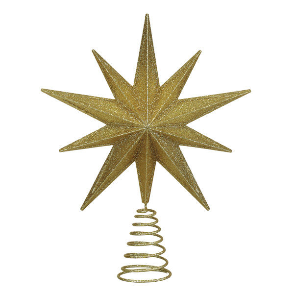 12" Lit Gold Glitter Star Tree Topper