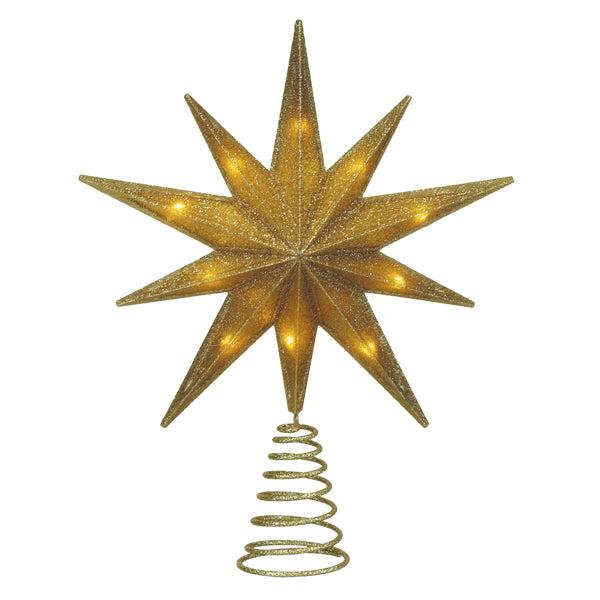 12" Lit Gold Glitter Star Tree Topper