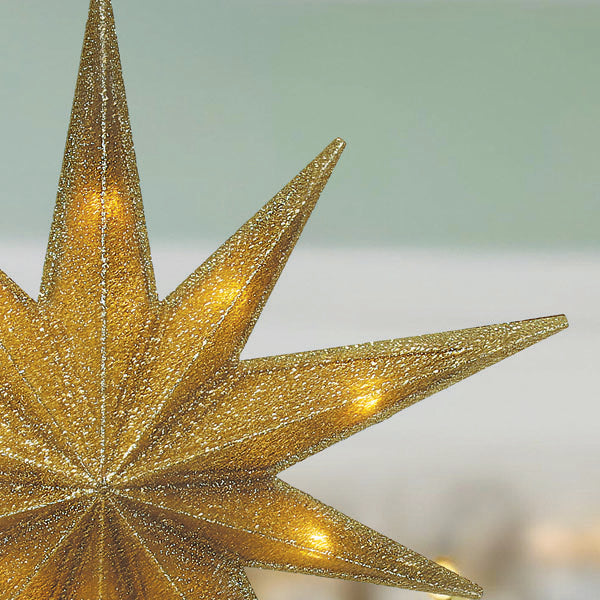 12" Lit Gold Glitter Star Tree Topper