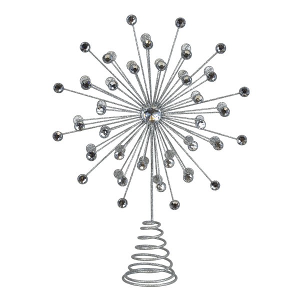 13" Silver Crystal Burst Tree Topper