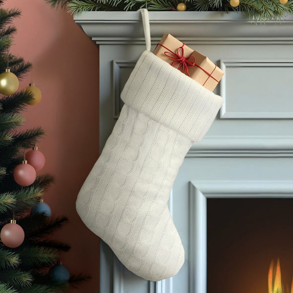 White Plush Cable Knit Stocking