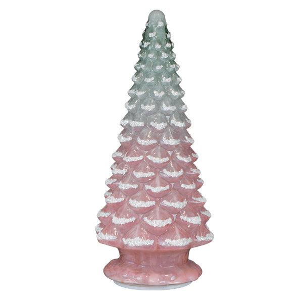 14" Lit Pink Glass Tabletop Tree