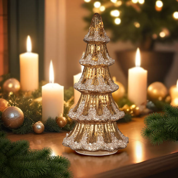 12" Lit Gold Mercury Glass Tabletop Tree