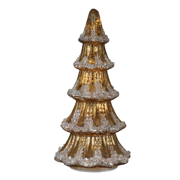 Set Of 5 Battery-Operated LED Christmas Trees – Crackled Silver Mercury Glass Look For Tabletop & Mantel