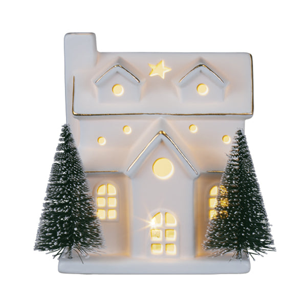 Lit Ceramic House With Trees