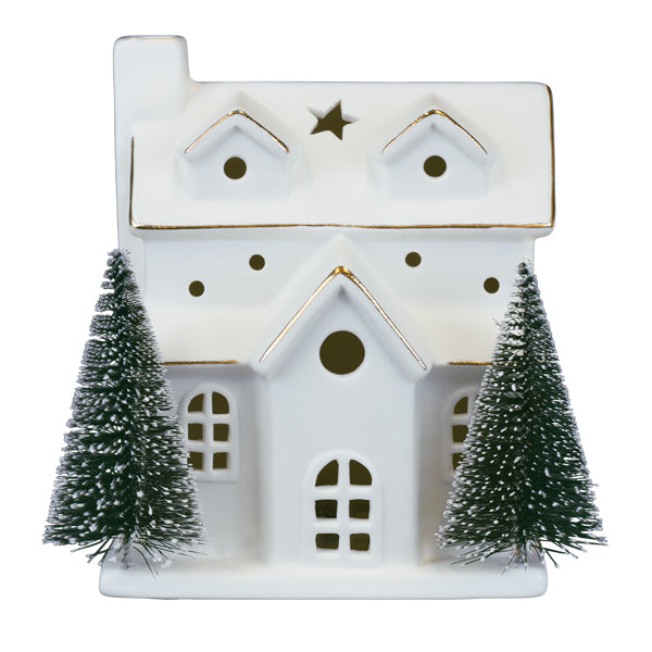 Lit Ceramic House With Trees – Old World Christmas display picture 2