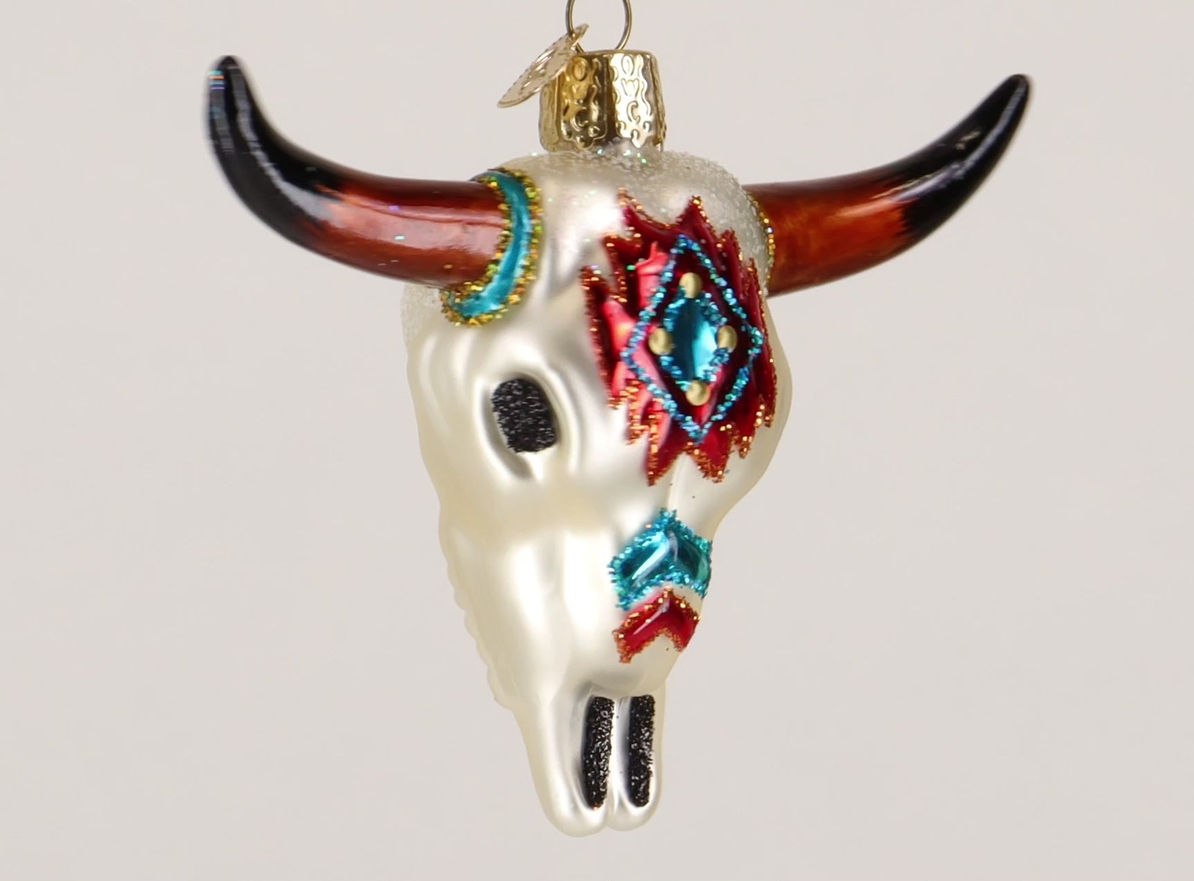 Old World Christmas Ornament – Südwestlicher Steer Skull, Mundgeblasen, Handbemalt & Glitzernd