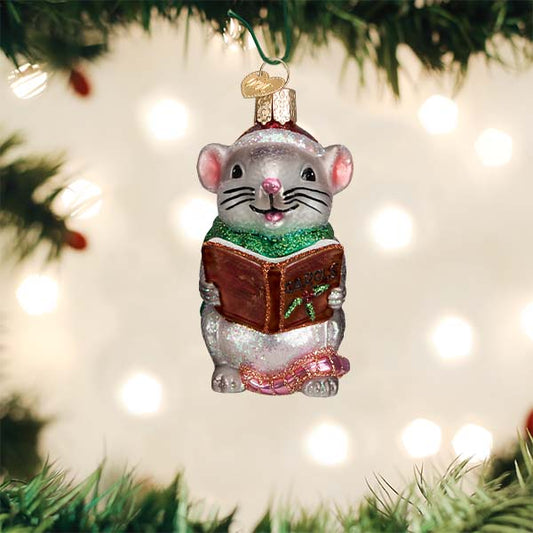 Grey Caroling Mouse Ornament