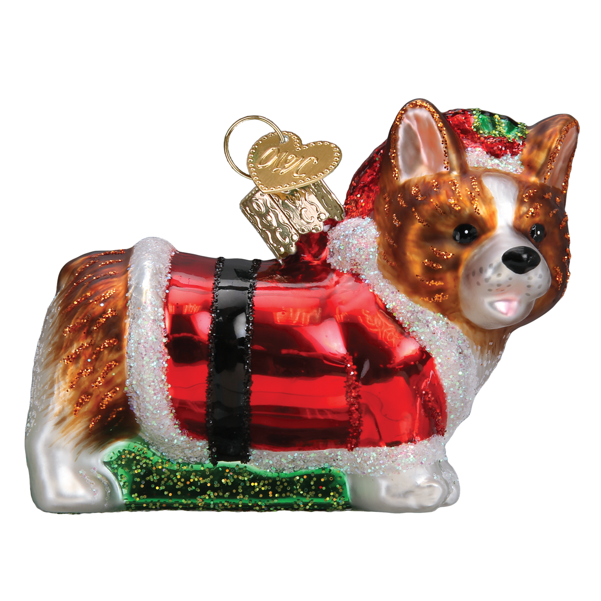 Holly Hat Corgi Puppy Ornament