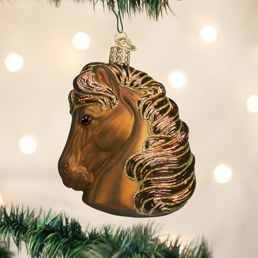 Old World Christmas Glass Holiday Pony With Wreath Ornament