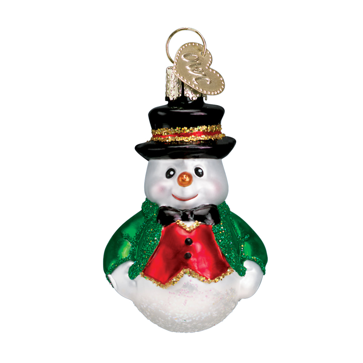 Old World Christmas 2.00 Mini Snowman Ornament Wreath Blue Mittens