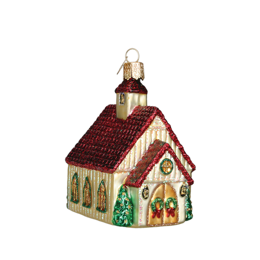 MAROLIN Glass Ornament Church with Blue Roof MAROLIN Glass Ornament Church with Blue Roof
