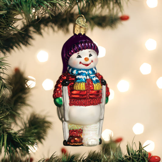Snowman With Crutches Ornament