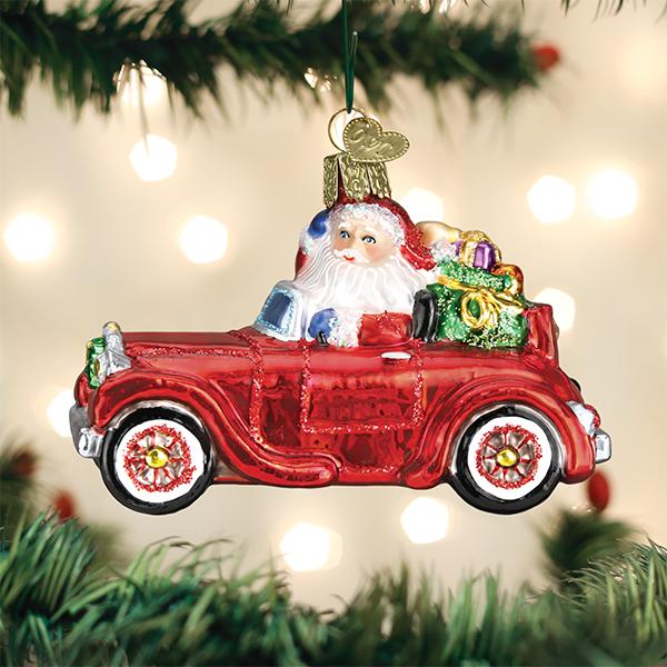 Santa In Antique Car Ornament